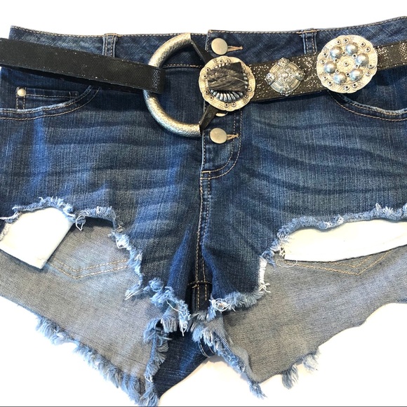Distressed Denim High Waist Button Fly Short Short - Picture 3 of 8